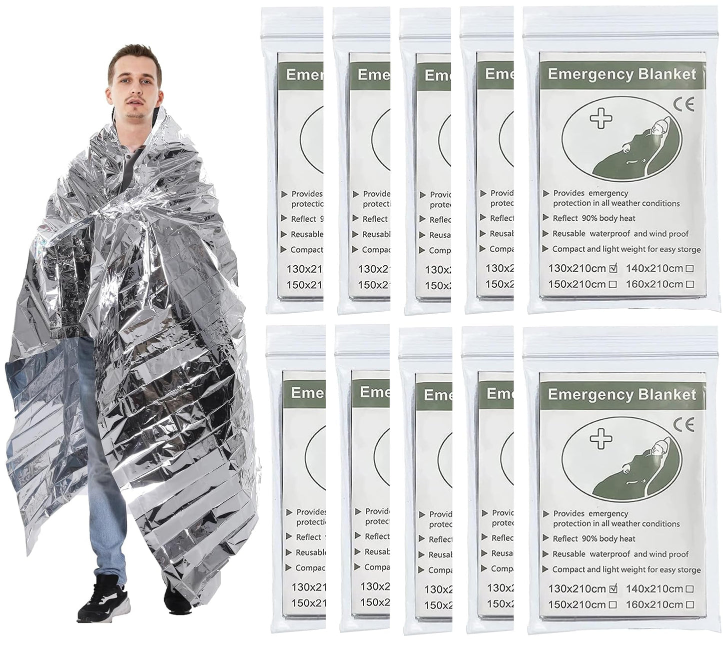 WLEAD 10 Pack Emergency Mylar BlanketsWaterproof Space Blankets for Survival and RescueReflective Insulating Emergency