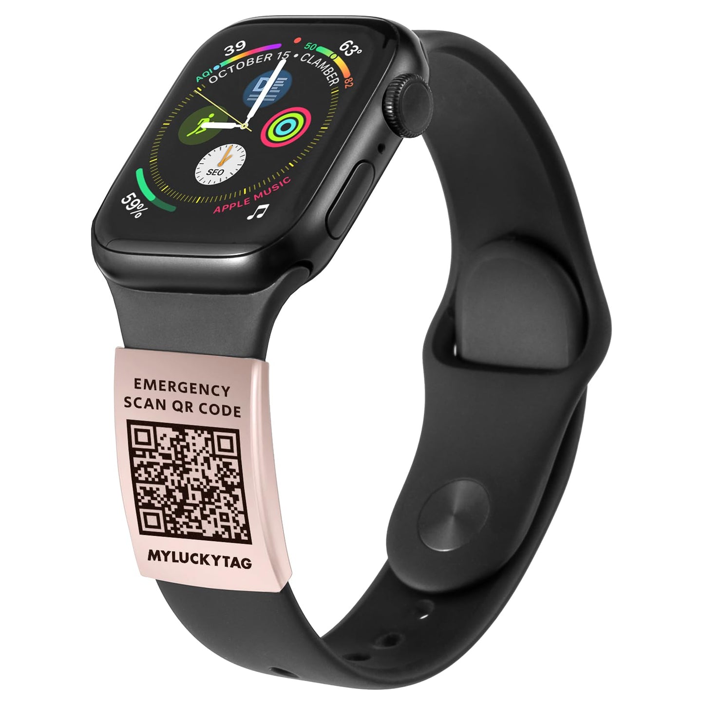 MYLUCKYTAG QR Medical ID Tag for Watch Band - Laser Engraved - Personalized ID Tag for Apple Watch Safety Plate - Medical Alert - Free Online Emergency Medical Profile