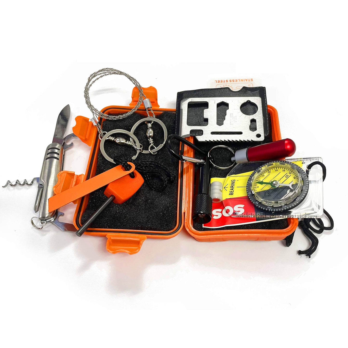 HTTMT- Emergency Gear Tools Box 8 in 1 SOS Help Outdoor Sport Camping Hiking Portable Foldable Survival Kit [P/N: ET-OUTDOOR001-RAW]