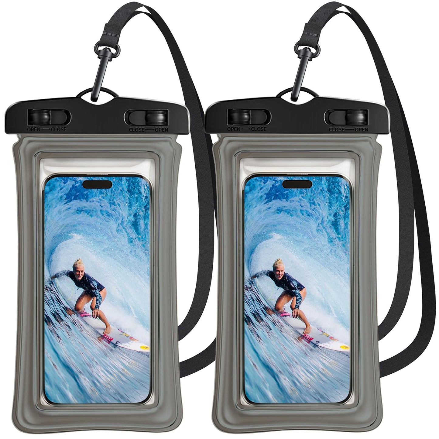 Waterproof Phone Pouch Floating Universal IPX8 Waterproof Phone Case Up to 7” for iPhone 15/14/13 Galaxy S23/S22/S21 Cellphone Dry Bag for Vacation Beach Cruise Travel Essential(2 Pack Black)